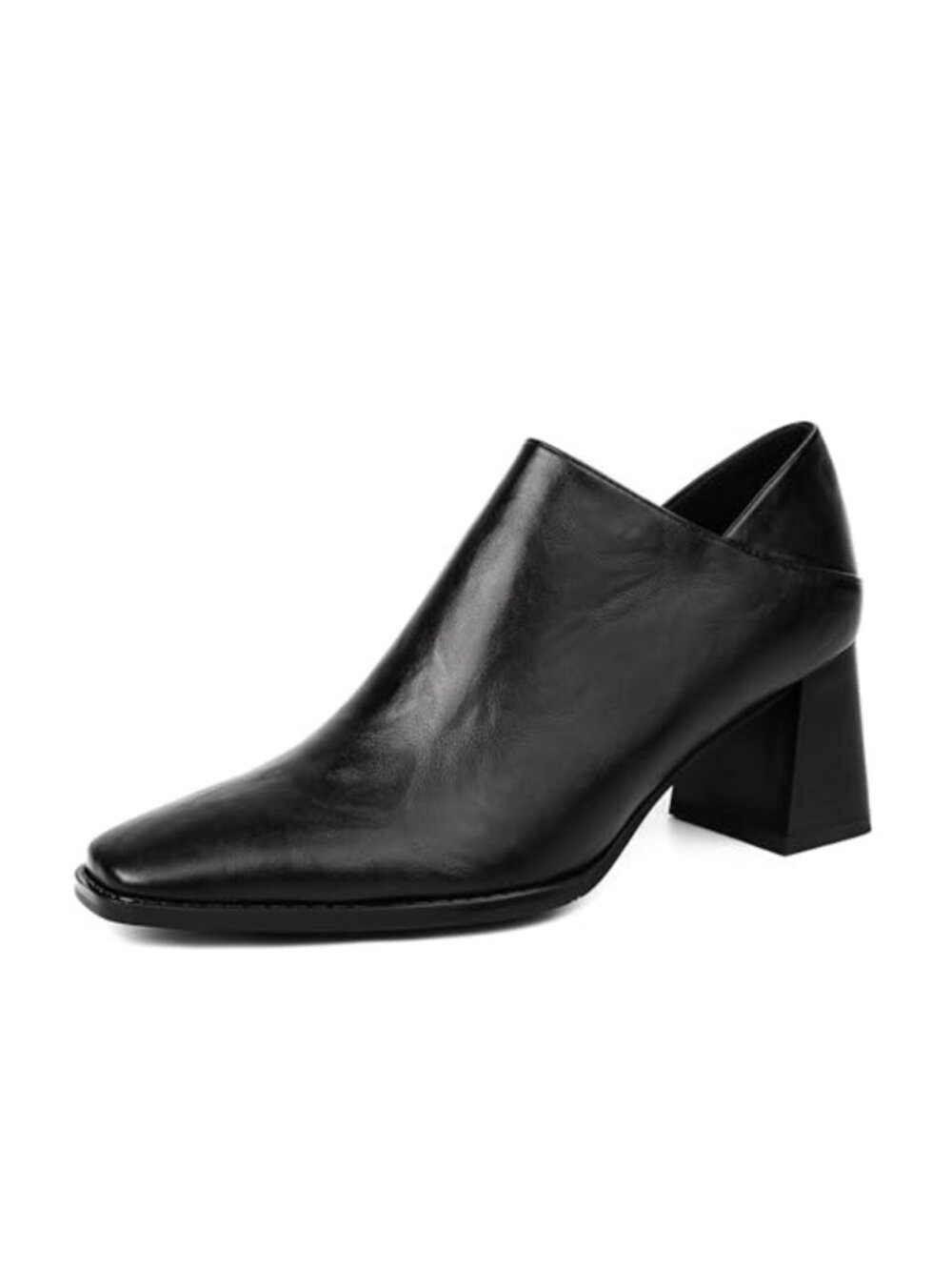 Faux Leather Chunky Heel Pumps Square Toe Block Heel Dress Shoes